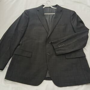 Jos.A.Bank Brrr Comfort Blazer 48L Slim-Fit Wool Charcoal Grey Window Pane Plaid